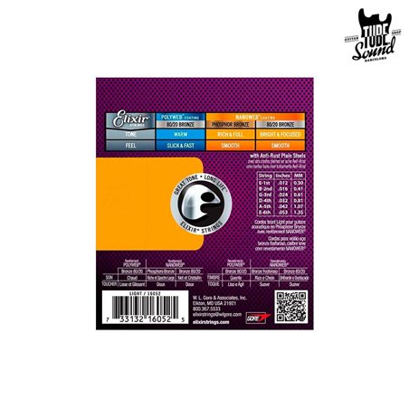 Elixir 16152 Phosphor Bronze Nanoweb Acoustic 12 String Light 10-47