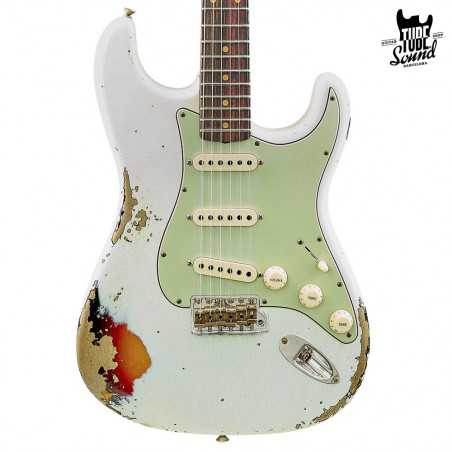 Fender Custom Shop Stratocaster 60 RW Heavy Relic Aged Olympic White Over 3 Color Sunburst