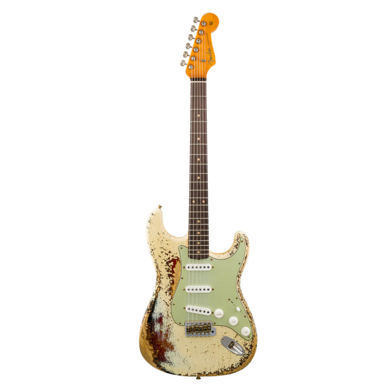 Fender Custom Shop Stratocaster 61 RW Super Heavy Relic Aged Olympic White Over 3 Color Sunburst